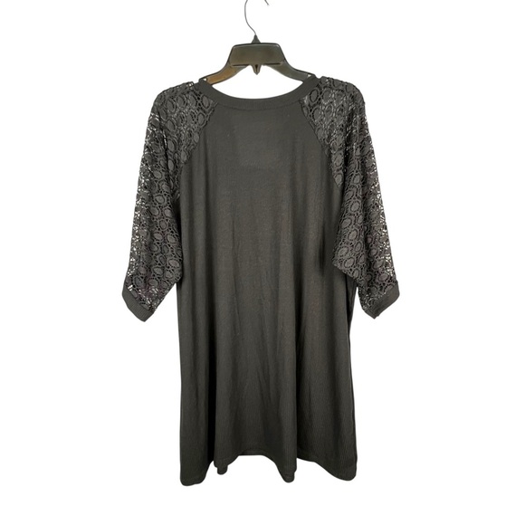 Black Ribbed Lace Raglan Tee Plus Size 5X (28) Super Soft Whimsigoth Henley Top - Picture 8 of 10